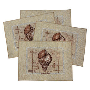 Set of 4 Sea Life Treasures Tapestry Placemats Triton Spiral Shell 18x13"  NEW